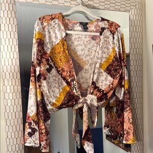 Floral Patchwork Tie-Front Top